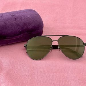 Dark Gray Gucci Aviator Sunglasses w/Gold Lenses